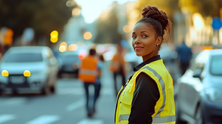 SSPTMS certified traffic managers controlling pedestrian flow at busy NYC intersection